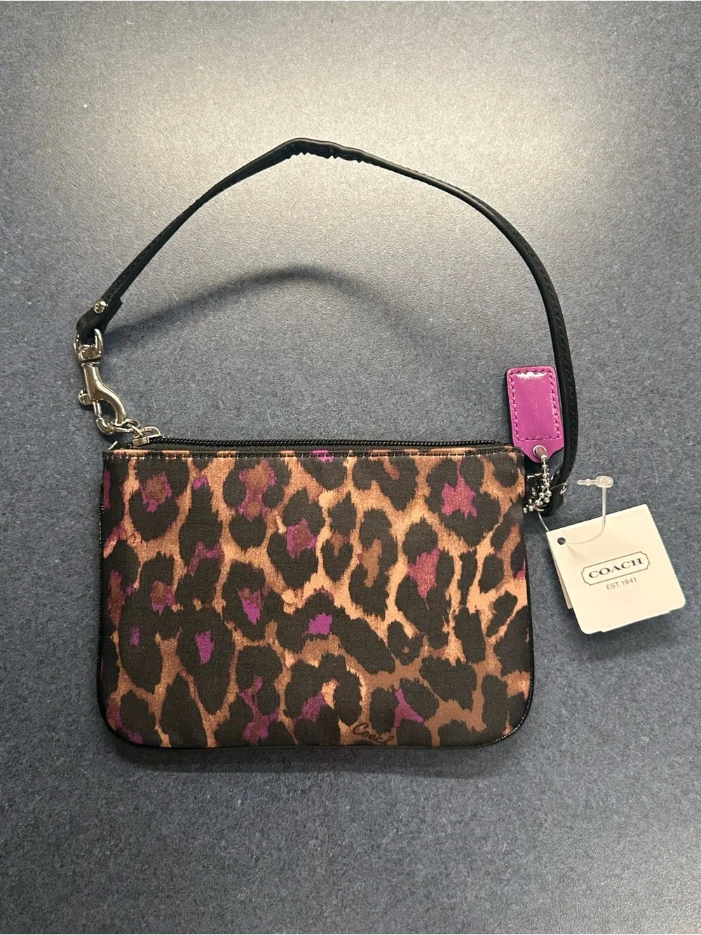 Coach Wristlet Clutch Ocelot Leopard Print Purple Brown Black NEW WITH TAG / BAG